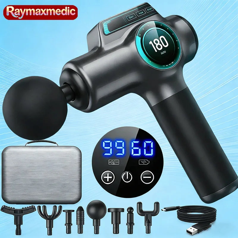 Raymax 99 Speed Massage Gun Body Massager Muscle Relaxer Electric LED Display 8 Kinds of Professional Massage Head Fascia Gun